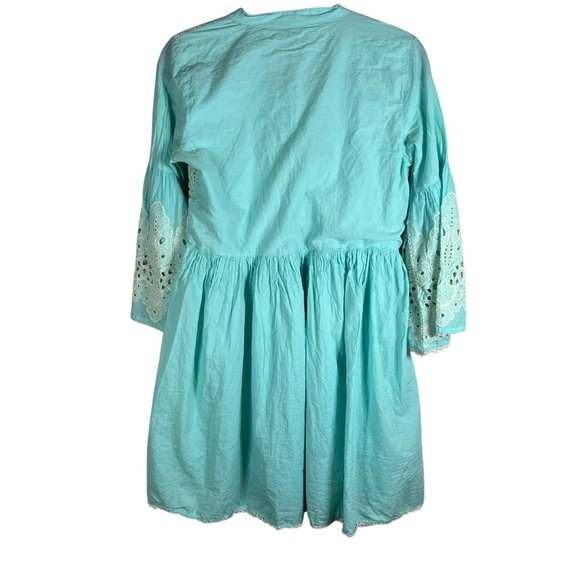 Ishin Women's Cotton Sea Green Schiffli Embroidered A-Line Dress Size Medium - Picture 4 of 7